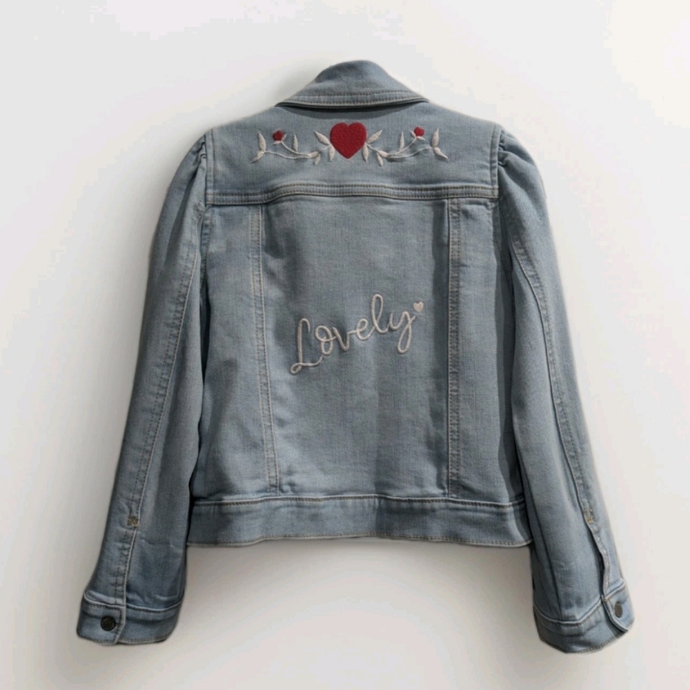 Janie & Jack Girls Embroidered‎ Heart Denim Jacket Size 5-6 Valentines Lovely